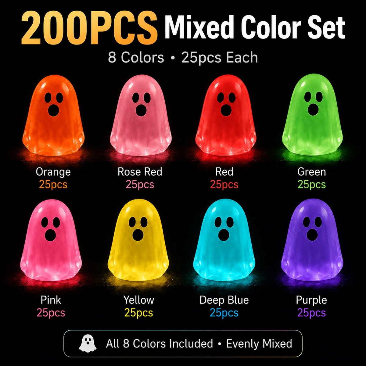 Glow-in-the-Dark Mini Ghosts โ 8-Colour Halloween Mix