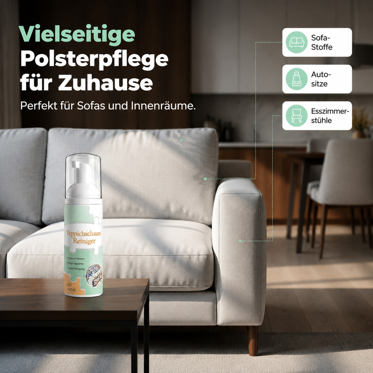 Wasserloser Textil-Reinigungsschaum – Entfernt Flecken schnell & gründlich